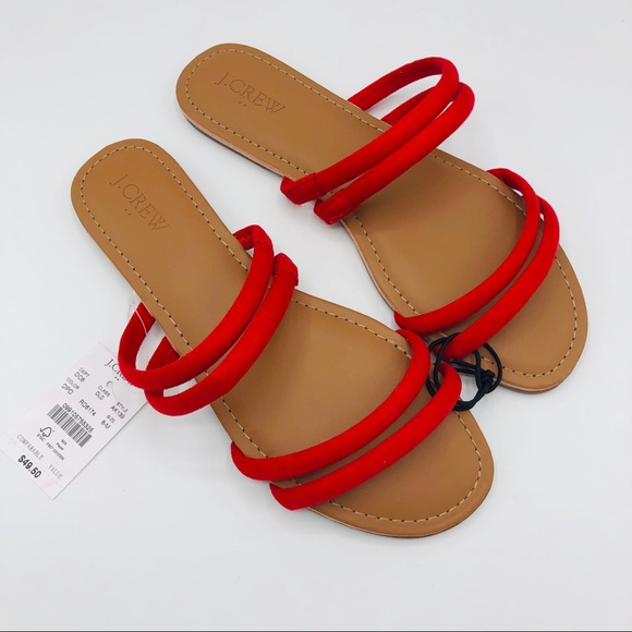 J. Crew Shoes - J. Crew Strappy Red Suede Slide Sandals Size 8 NWT